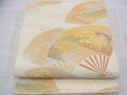 平和屋着物◎六通太鼓柄袋帯 綴れ 涛扇面文 金銀糸 逸品 BAAH9373fk