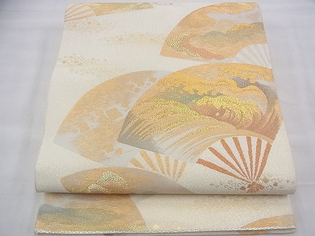 平和屋着物◎六通太鼓柄袋帯 綴れ 涛扇面文 金銀糸 逸品 BAAH9373fk