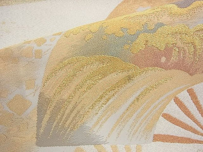 平和屋着物◎六通太鼓柄袋帯 綴れ 涛扇面文 金銀糸 逸品 BAAH9373fk