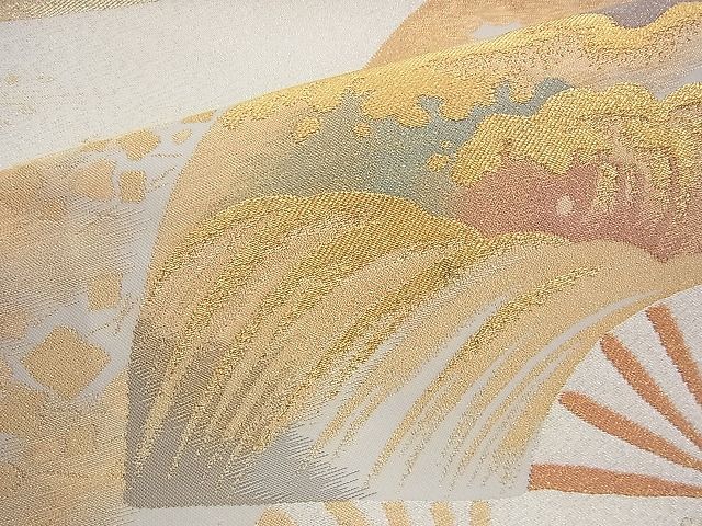 平和屋着物◎六通太鼓柄袋帯 綴れ 涛扇面文 金銀糸 逸品 BAAH9373fk