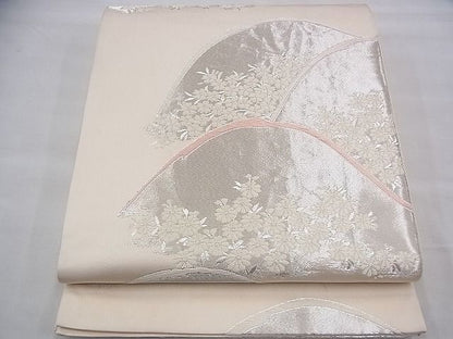 平和屋着物◎六通柄袋帯 唐織 重ね山春秋花文 銀糸 逸品 BAAH9395fk