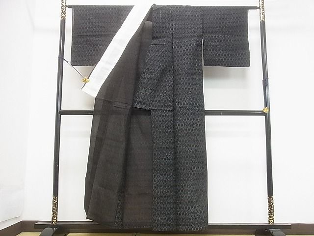 平和屋着物■夏物　小紋　抽象文様　黒地　DAAF4853ud