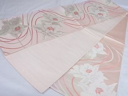 平和屋着物◎六通柄袋帯 舞花文 銀糸 正絹 逸品 AAAI3469Abw
