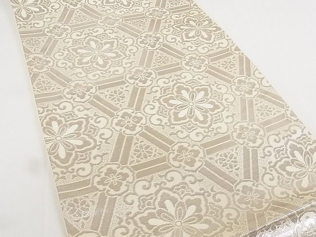 平和屋着物◎六通柄袋帯 亀甲唐花文 銀糸 正絹 逸品 AAAJ2420Aex