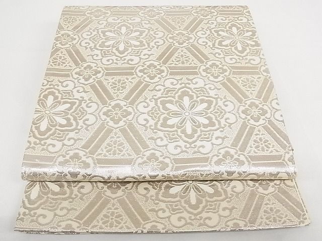 平和屋着物◎六通柄袋帯 亀甲唐花文 銀糸 正絹 逸品 AAAJ2420Aex