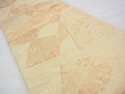 平和屋着物◎六通柄袋帯 花扇面流し 金糸 逸品 BAAH8458fk