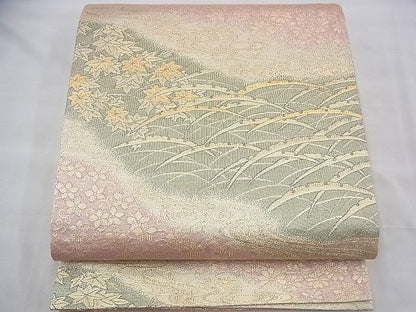 平和屋着物◎佐賀錦 六通柄袋帯 雪芝草花文 金糸 逸品 BAAH8461fk