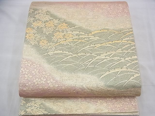 平和屋着物◎佐賀錦 六通柄袋帯 雪芝草花文 金糸 逸品 BAAH8461fk