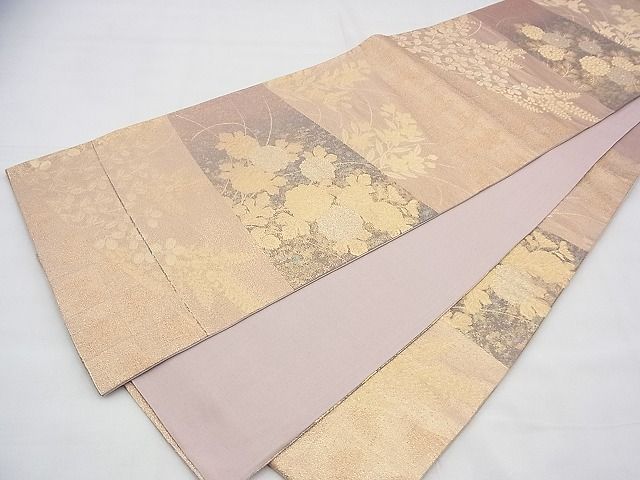 平和屋着物◎六通柄袋帯 秋草文 金糸 逸品 BAAH8477fk