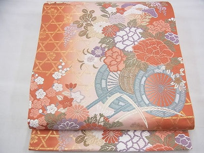 平和屋着物◎六通柄袋帯 唐織 唐織錦 花車文 金糸 逸品 BAAH8484fk