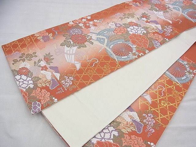 平和屋着物◎六通柄袋帯 唐織 唐織錦 花車文 金糸 逸品 BAAH8484fk