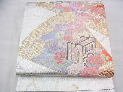 平和屋着物◎佐賀錦 六通柄袋帯 唐織 檜扇御所車花鳥文 金銀糸 逸品 BAAI1601fk