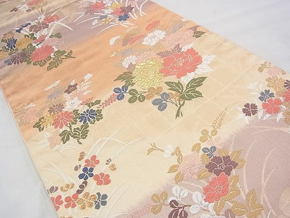 平和屋着物◎六通柄袋帯 唐織 秋草文 金糸 逸品 BAAH8494fk