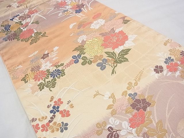 平和屋着物◎六通柄袋帯 唐織 秋草文 金糸 逸品 BAAH8494fk