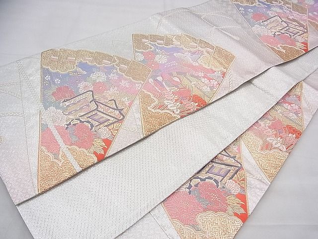 平和屋着物◎佐賀錦 六通柄袋帯 唐織 檜扇御所車花鳥文 金銀糸 逸品 BAAI1601fk