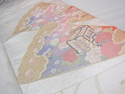 平和屋着物◎佐賀錦 六通柄袋帯 唐織 檜扇御所車花鳥文 金銀糸 逸品 BAAI1601fk