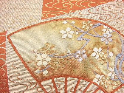 平和屋着物◎六通柄袋帯 唐織 市松扇面花文 金糸 逸品 BAAI1614fk
