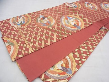 平和屋着物◎六通柄袋帯 唐織 鳳凰丸文 金糸 逸品 BAAI1628fk