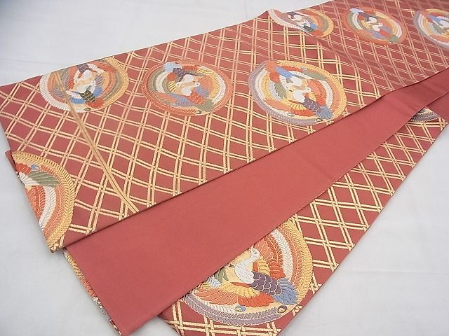 平和屋着物◎六通柄袋帯 唐織 鳳凰丸文 金糸 逸品 BAAI1628fk