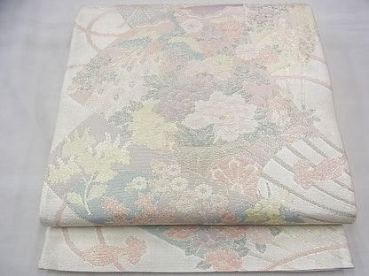 平和屋着物◎佐賀錦 六通柄袋帯 扇面花車文 900織 金糸 逸品 BAAI1658fk