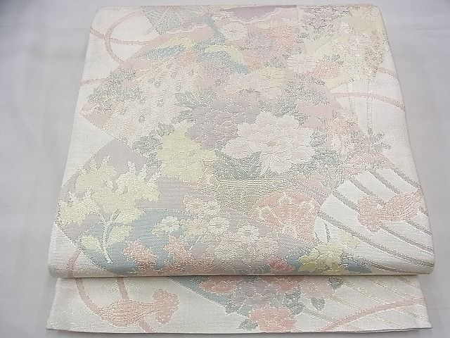 平和屋着物◎佐賀錦 六通柄袋帯 扇面花車文 900織 金糸 逸品 BAAI1658fk