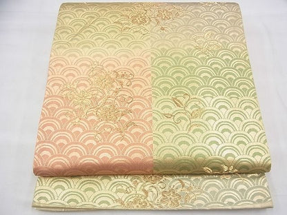 平和屋着物◎六通柄袋帯 青海波花唐草文 金糸 逸品 BAAI1670fk