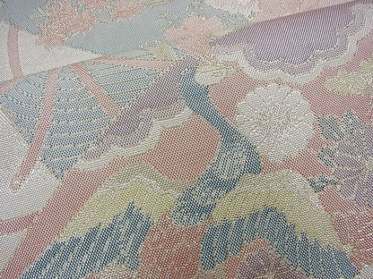 平和屋着物◎佐賀錦 六通柄袋帯 扇面花車文 900織 金糸 逸品 BAAI1658fk