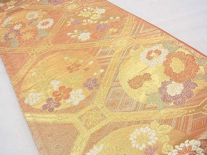 平和屋着物◎六通柄袋帯 蜀江花丸文 金糸 逸品 BAAI1659fk