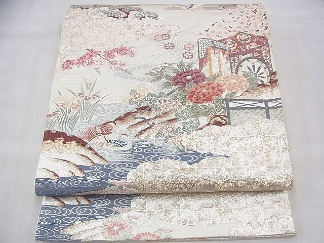 平和屋着物◎六通柄袋帯 唐織 御所車御苑文 プラチナ二重箔 逸品 BAAI1654fk