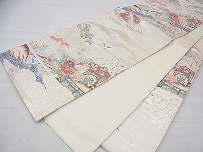 平和屋着物◎六通柄袋帯 唐織 御所車御苑文 プラチナ二重箔 逸品 BAAI1654fk