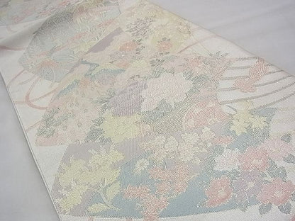 平和屋着物◎佐賀錦 六通柄袋帯 扇面花車文 900織 金糸 逸品 BAAI1658fk