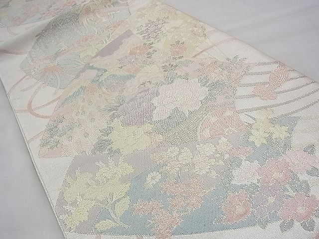 平和屋着物◎佐賀錦 六通柄袋帯 扇面花車文 900織 金糸 逸品 BAAI1658fk