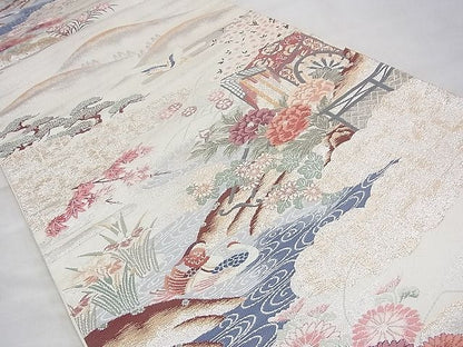 平和屋着物◎六通柄袋帯 唐織 御所車御苑文 プラチナ二重箔 逸品 BAAI1654fk