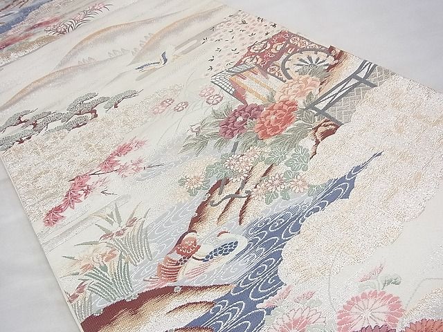 平和屋着物◎六通柄袋帯 唐織 御所車御苑文 プラチナ二重箔 逸品 BAAI1654fk