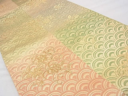 平和屋着物◎六通柄袋帯 青海波花唐草文 金糸 逸品 BAAI1670fk