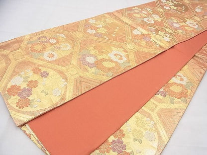 平和屋着物◎六通柄袋帯 蜀江花丸文 金糸 逸品 BAAI1659fk