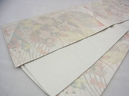 平和屋着物◎佐賀錦 六通柄袋帯 扇面花車文 900織 金糸 逸品 BAAI1658fk