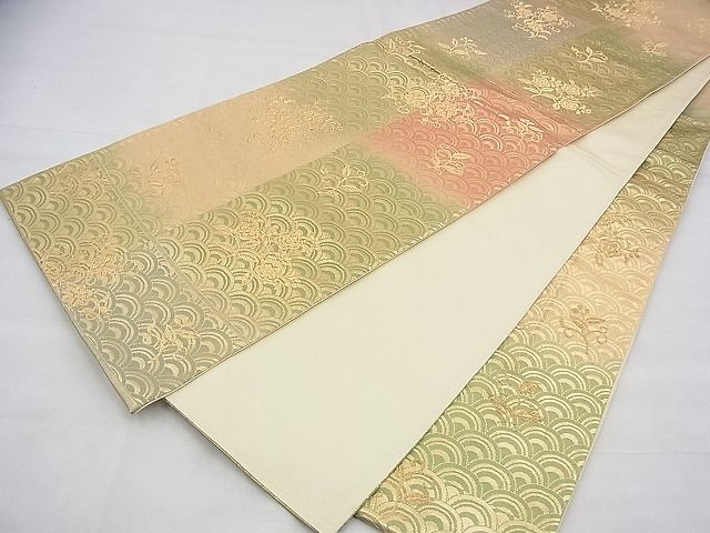 平和屋着物◎六通柄袋帯 青海波花唐草文 金糸 逸品 BAAI1670fk
