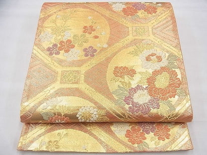 平和屋着物◎六通柄袋帯 蜀江花丸文 金糸 逸品 BAAI1659fk