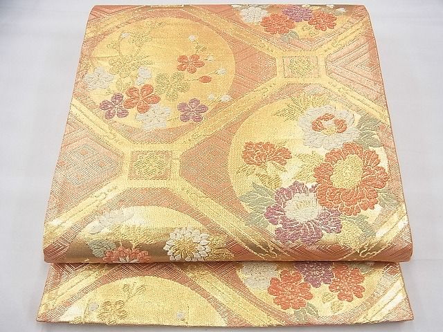 平和屋着物◎六通柄袋帯 蜀江花丸文 金糸 逸品 BAAI1659fk