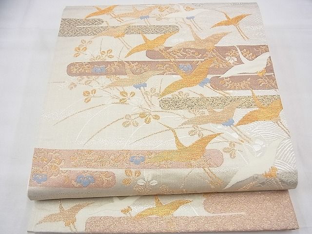 平和屋着物◎六通柄袋帯 唐織 飛鶴エ霞草花文 本うるし箔 逸品 BAAI1656fk