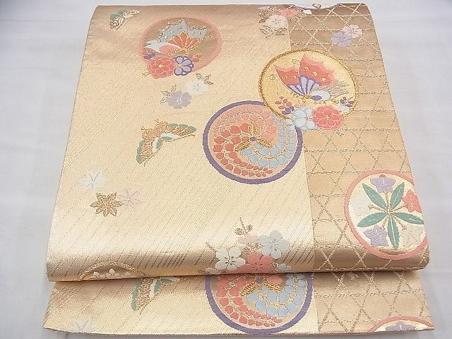 平和屋着物◎六通柄袋帯 唐織 花蝶丸文 金糸 逸品 BAAI1689fk