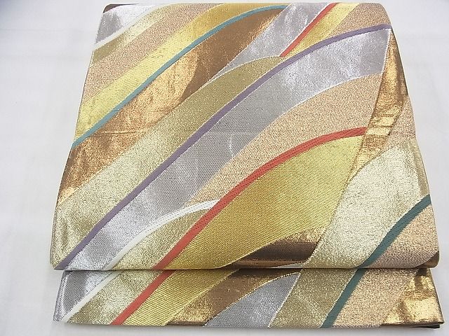 平和屋着物◎六通柄袋帯 唐織 立波文様 金銀糸 逸品 BAAI1676fk