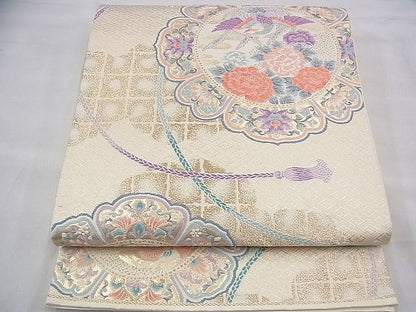 平和屋着物◎六通柄袋帯 唐織 鏡裏雲取文 金糸 逸品 BAAI1687fk