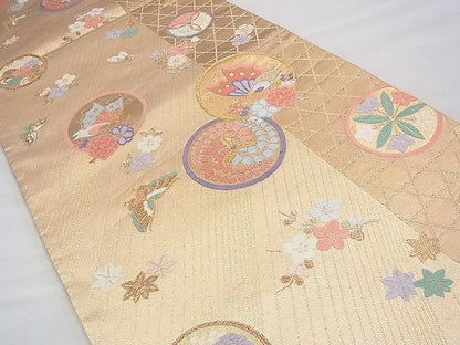 平和屋着物◎六通柄袋帯 唐織 花蝶丸文 金糸 逸品 BAAI1689fk