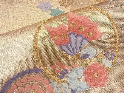 平和屋着物◎六通柄袋帯 唐織 花蝶丸文 金糸 逸品 BAAI1689fk
