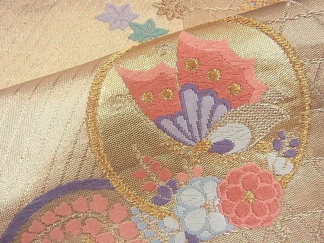 平和屋着物◎六通柄袋帯 唐織 花蝶丸文 金糸 逸品 BAAI1689fk