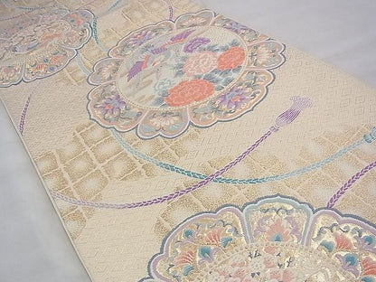 平和屋着物◎六通柄袋帯 唐織 鏡裏雲取文 金糸 逸品 BAAI1687fk