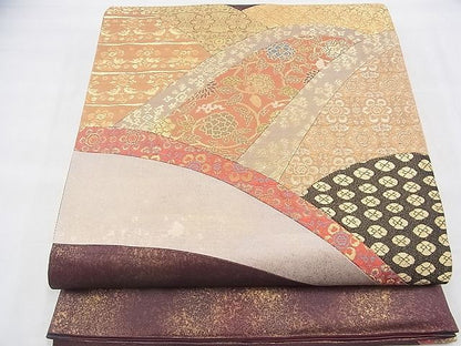 平和屋着物◎太鼓柄袋帯 切嵌 名物裂 金糸 逸品 BAAI1694fk