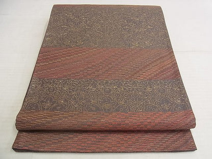 平和屋着物◎六通柄袋帯 洋花文 金糸 正絹 逸品 AAAJ5834Apf